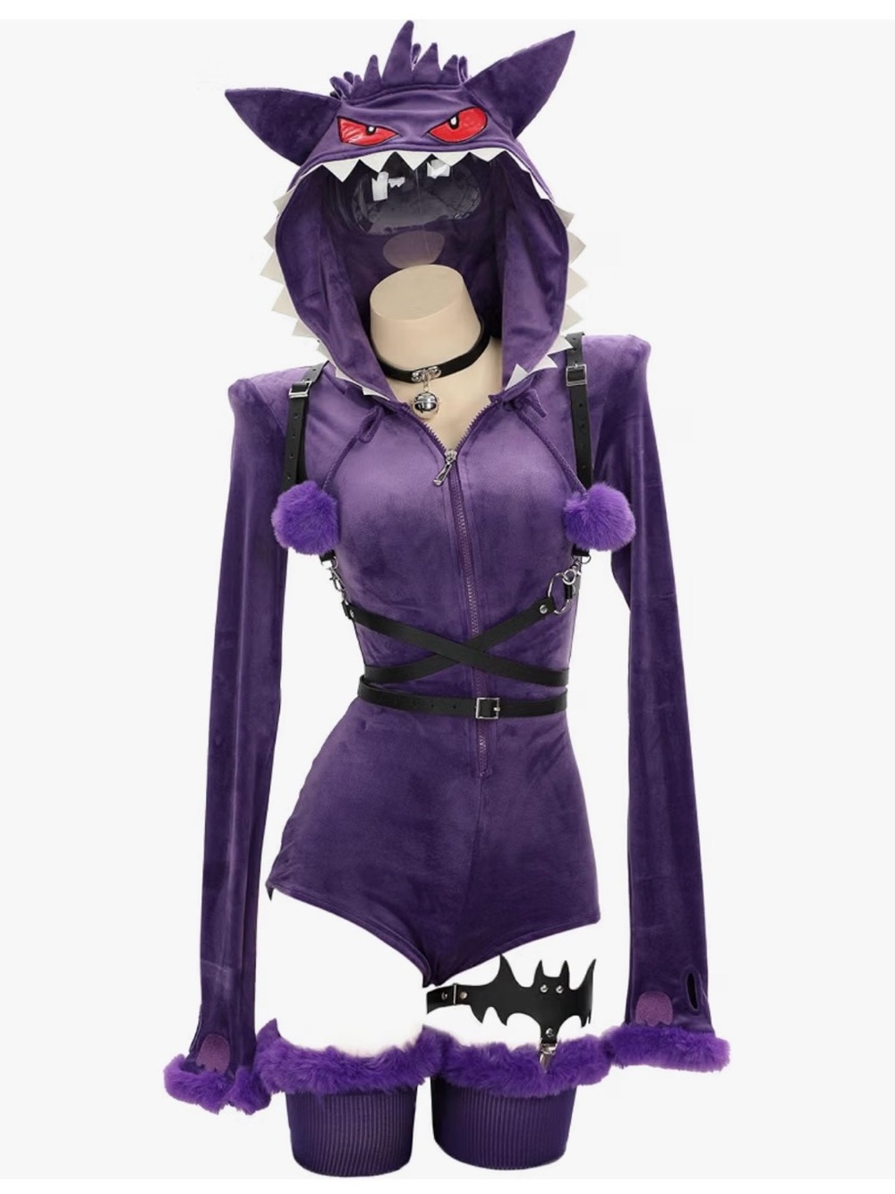 New Adult MEOWCOS Purple Hooded Bodysuit Halloween Costume Onesie Sz L